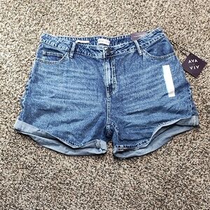 AVA & VIV | Women's Blue High Rise Midi Denim Shorts